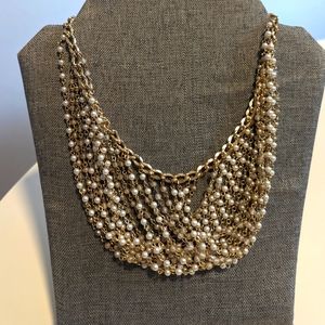French Vintage Multi strands Drapery Necklace with Faux Pearls